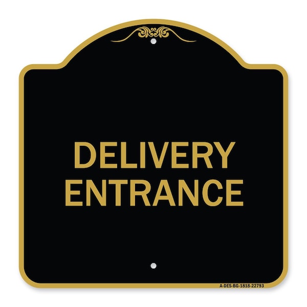Traffic Entrance Sign Delivery Entrance, Black & Gold Aluminum Sign, 18" x 18", BG-1818-22793